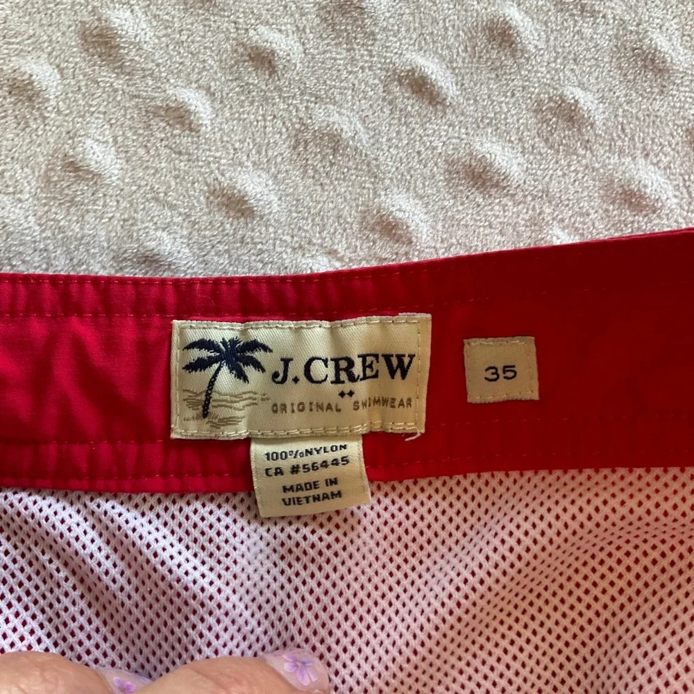 J.Crew Swim Trunks Mens 35 Red Original Swimwear Mesh Lined Board Shorts